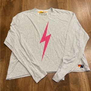Aviator Nation Gray Shirt with Pink Lightning Bolt